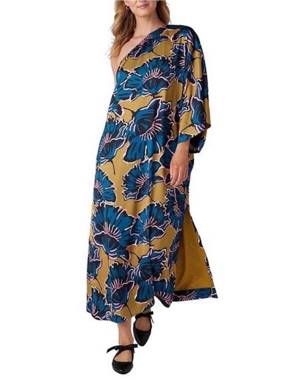 CROSBY by Mollie Burch One-Shoulder Maxi Dress in Mustard and Teal Floral